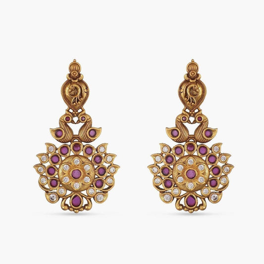 TARINIKA Indian Bridal Antique Gold Long Haaram Necklace Set CZ Peacock Earrings