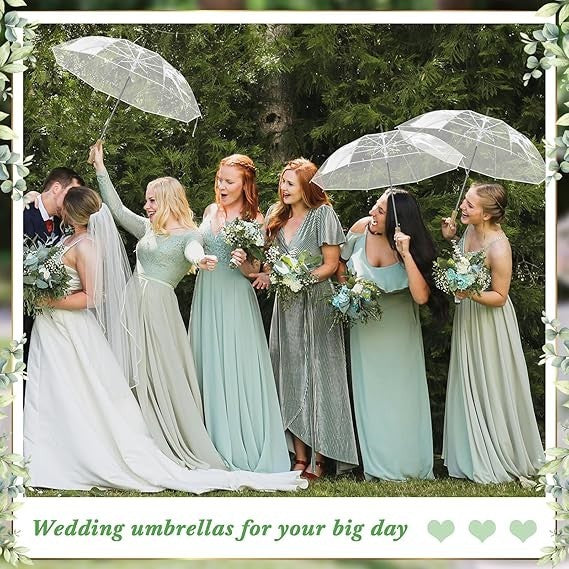 Clear Wedding Umbrellas 12 Pack 41 Inch Stick Wood Handle Bridal Bulk Photo Prop