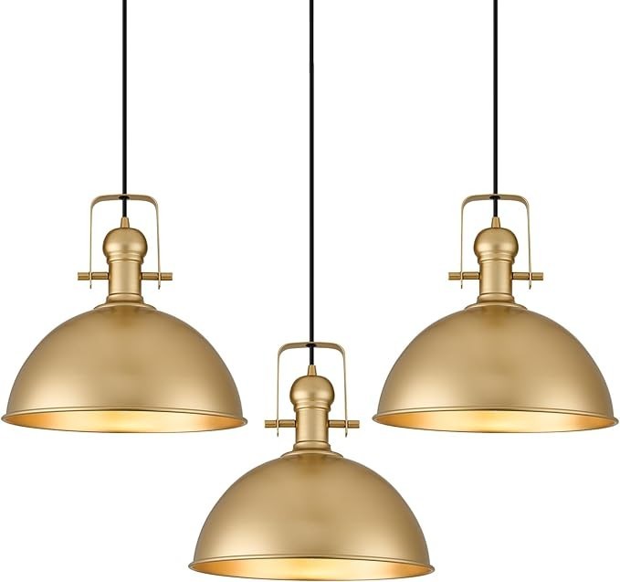 12 Inch Gold Farmhouse Pendant Lights 3 Pack Kitchen Island Matte Dome Adjustabl