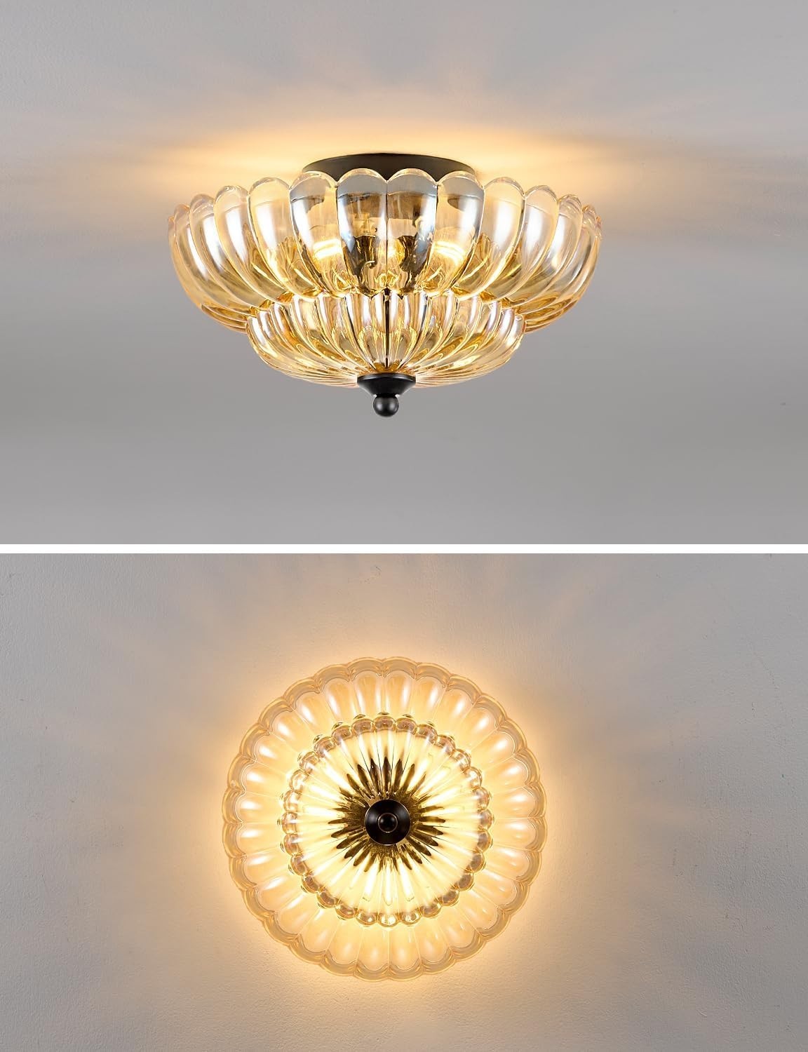 GloMuse Amber Glass Semi Flush Ceiling Light 12 Inch 3-Light E26 Black