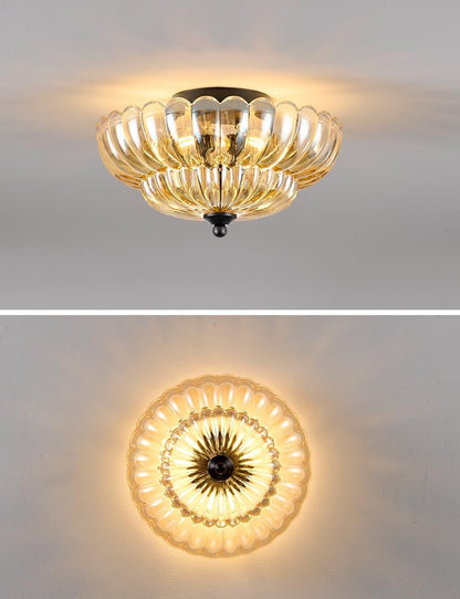 GloMuse Amber Glass Semi Flush Ceiling Light 12 Inch 3-Light E26 Black