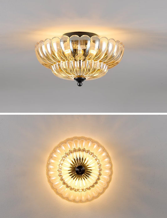 GloMuse Amber Glass Semi Flush Ceiling Light 12 Inch 3-Light E26 Black