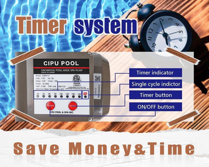 CIPU 0.35HP 2700GPH Pool Pump Built-In Timer 115V Above Ground Self Priming New