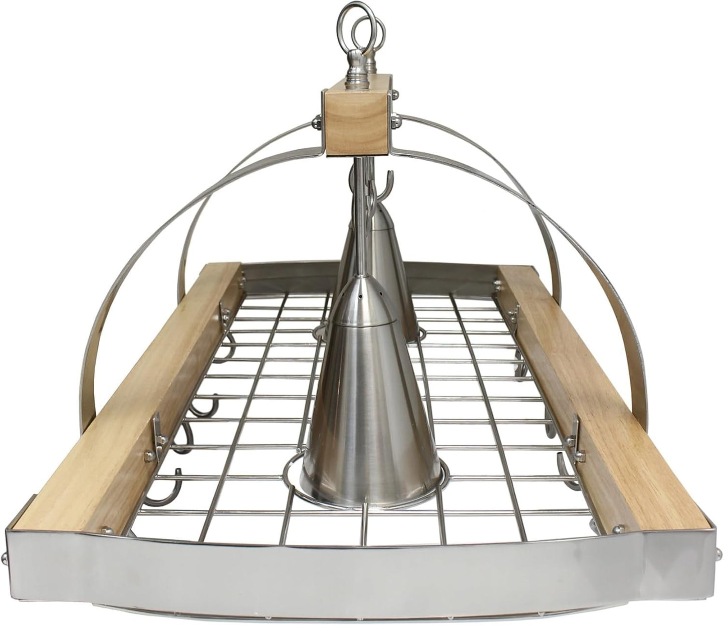 Elegant Designs PR1001-WOD 2-Light Wood Pot Rack 16 Hooks Downlights Nickel