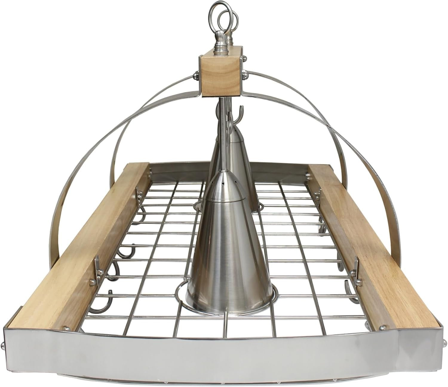 Elegant Designs PR1001-WOD 2-Light Wood Pot Rack 16 Hooks Downlights Nickel