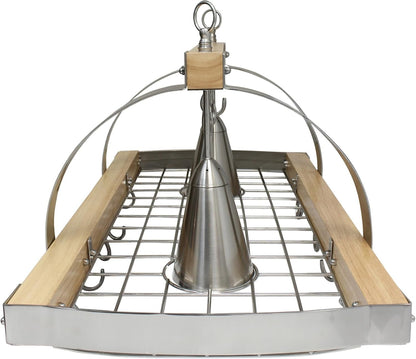 Elegant Designs PR1001-WOD 2-Light Wood Pot Rack 16 Hooks Downlights Nickel