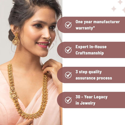 TARINIKA Indian Bridal Antique Gold Long Haaram Necklace Set CZ Peacock Earrings